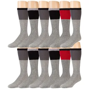 12 Pairs of Thermal Tube Socks for Hiking, Grey With Colored Tops, 10-13