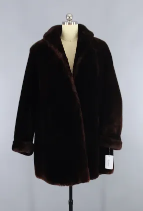 1960s Vintage Long Mouton Lamb Fur Coat / Chocolate Brown