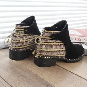 2018 Fashion Ankle Boots For Women Autumn Winter Chunky Heels Flock Shoes Woman Bohemian Warm Plush Snow Boots Khaki Botas Mujer