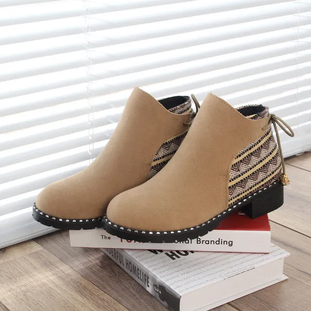 2018 Fashion Ankle Boots For Women Autumn Winter Chunky Heels Flock Shoes Woman Bohemian Warm Plush Snow Boots Khaki Botas Mujer