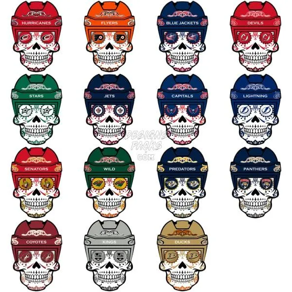 31 SUGAR SKULL Ice Hockey Teams Designs Bundle PNG