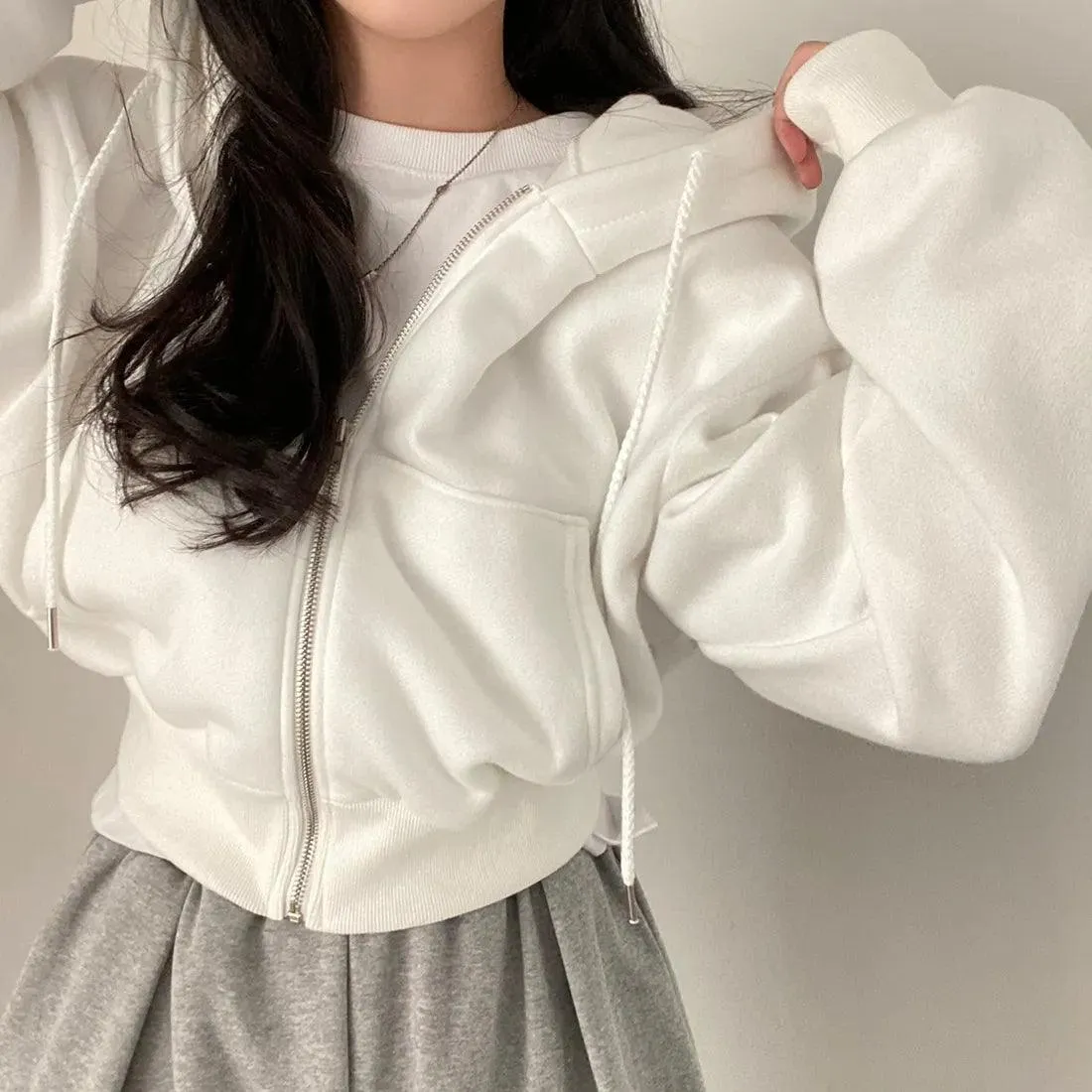 Aesthetic Solid Color Zipper Hoodie