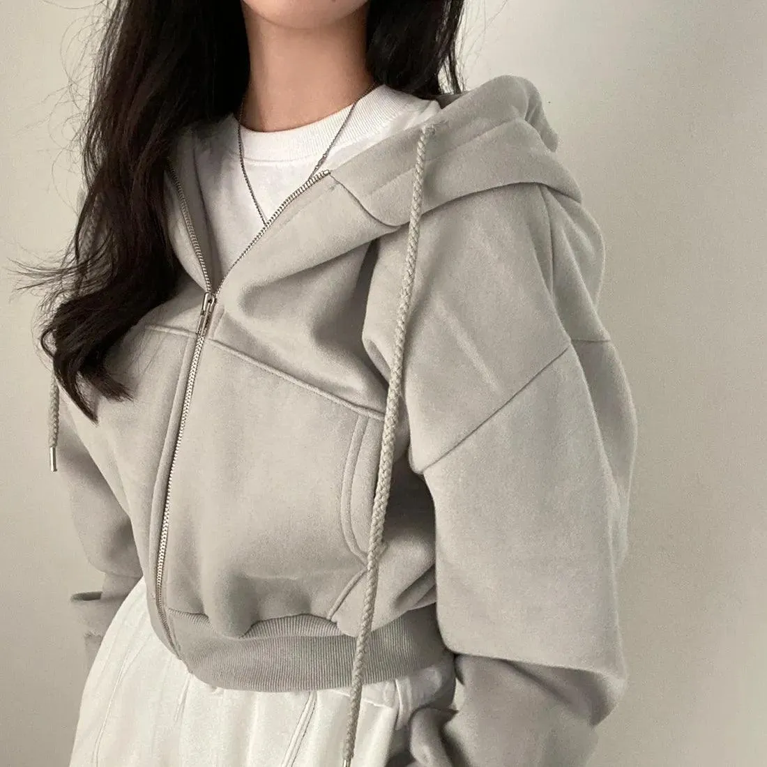 Aesthetic Solid Color Zipper Hoodie