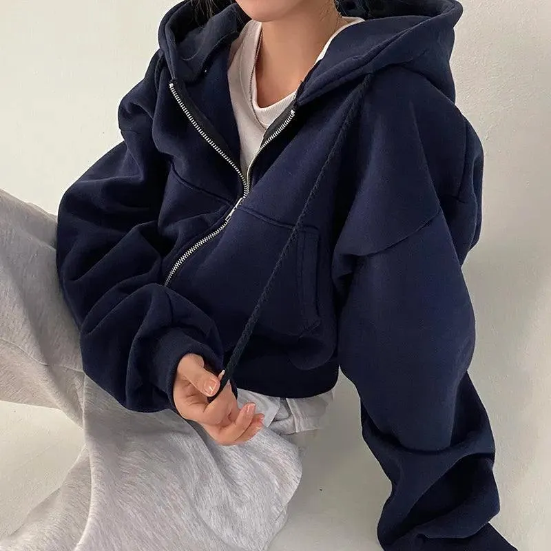 Aesthetic Solid Color Zipper Hoodie