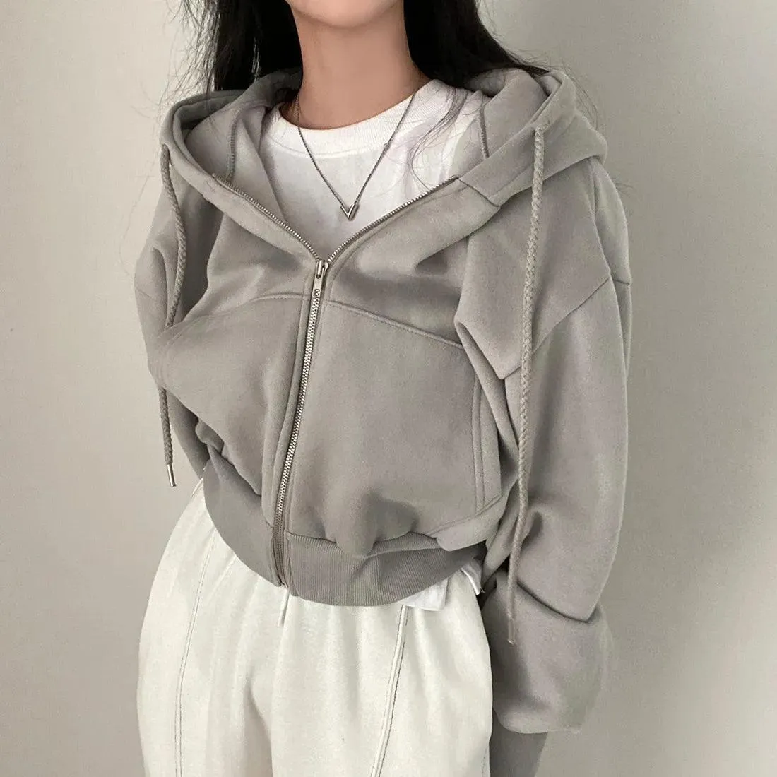 Aesthetic Solid Color Zipper Hoodie
