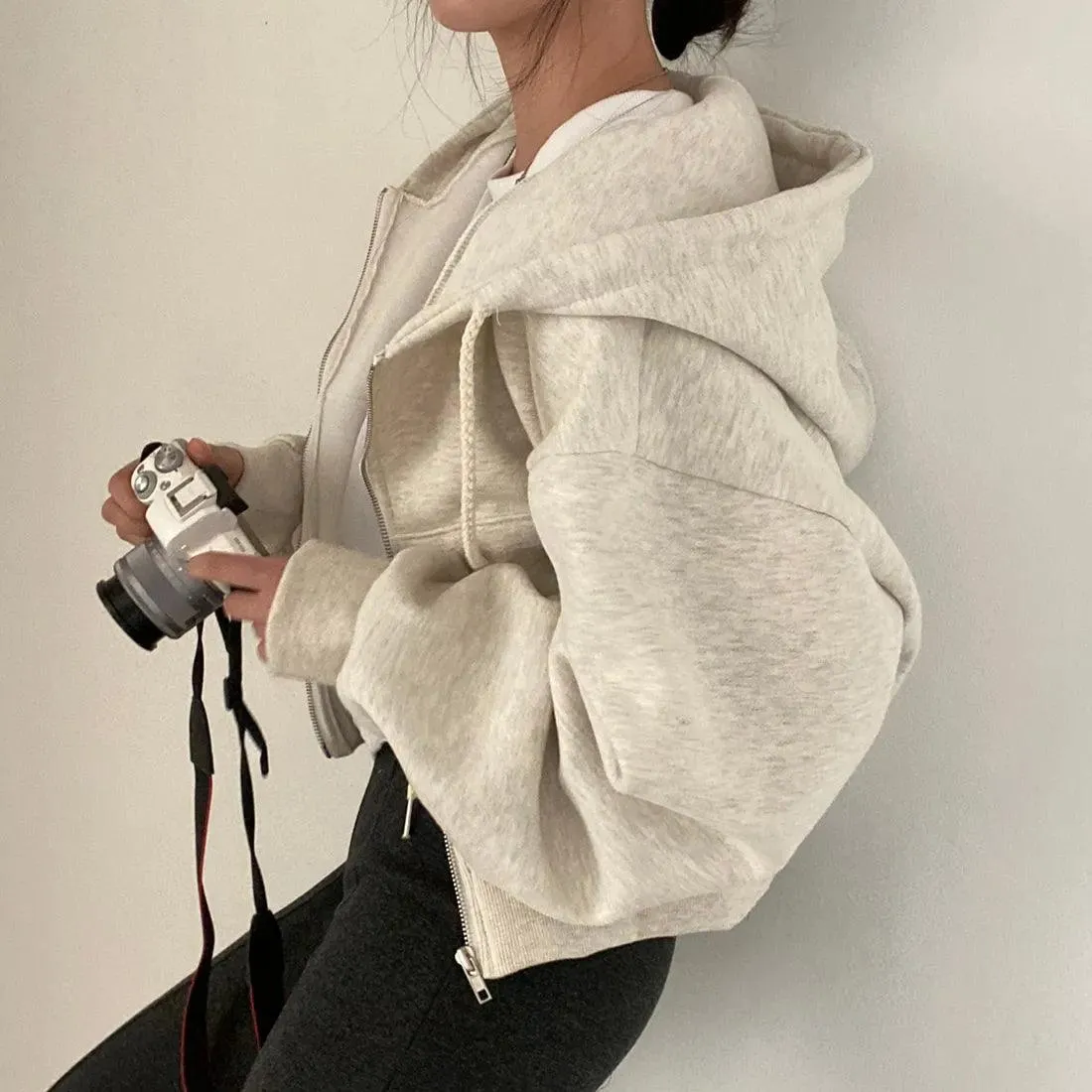 Aesthetic Solid Color Zipper Hoodie