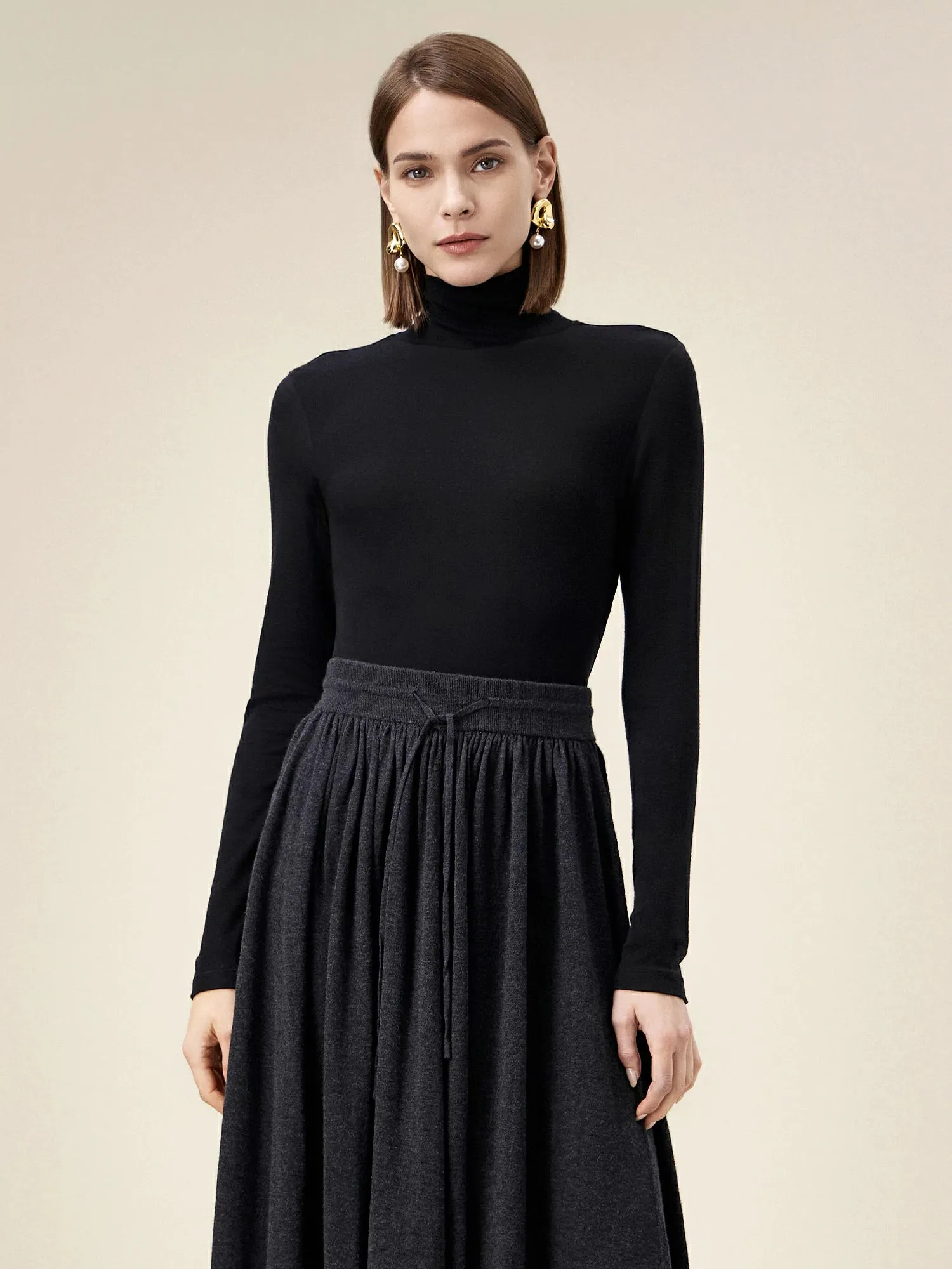 Amoretu Women's Silk Cashmere Two-Piece Knitted T-Shirt Set