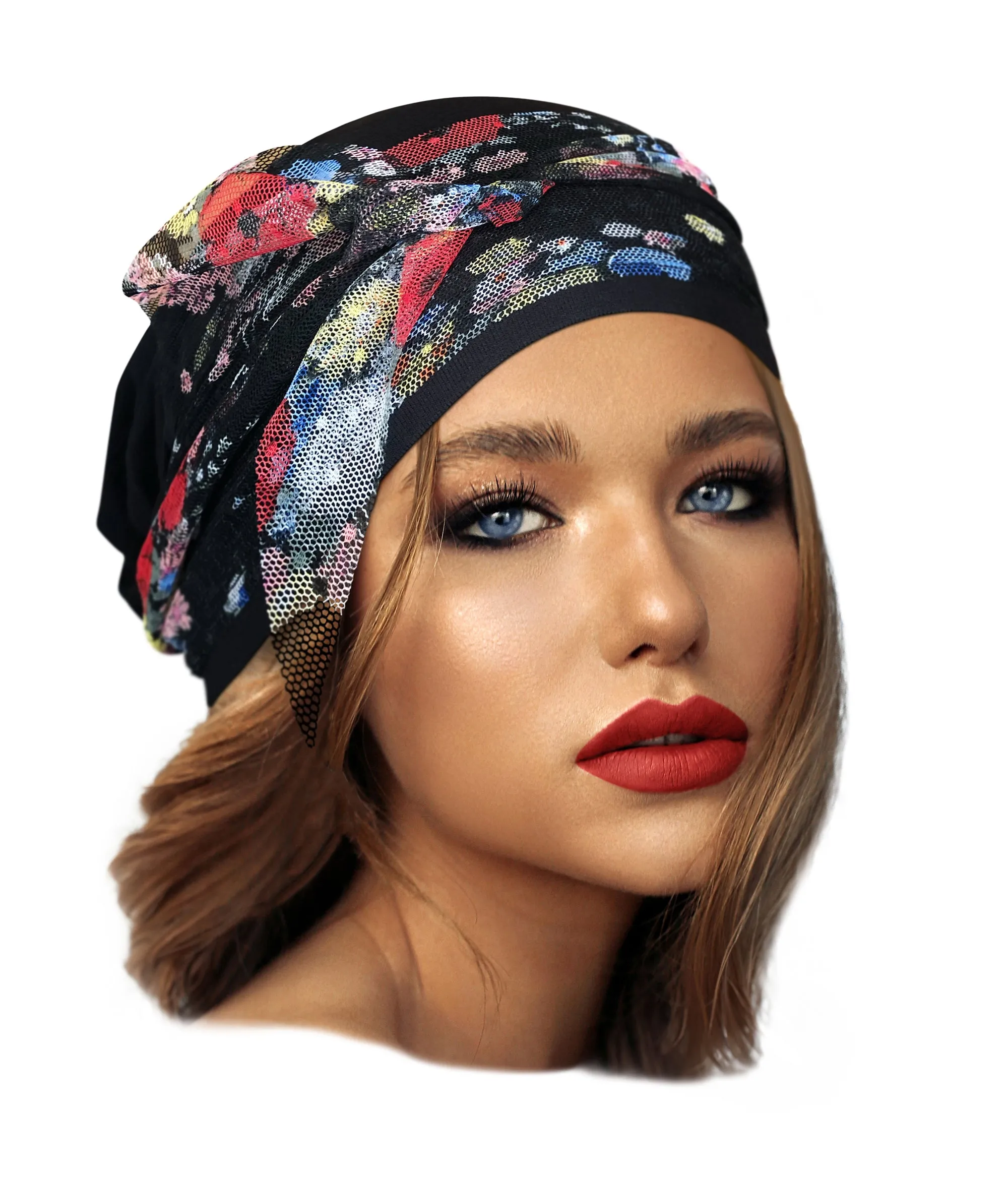 Black headscarf floral lace wrap