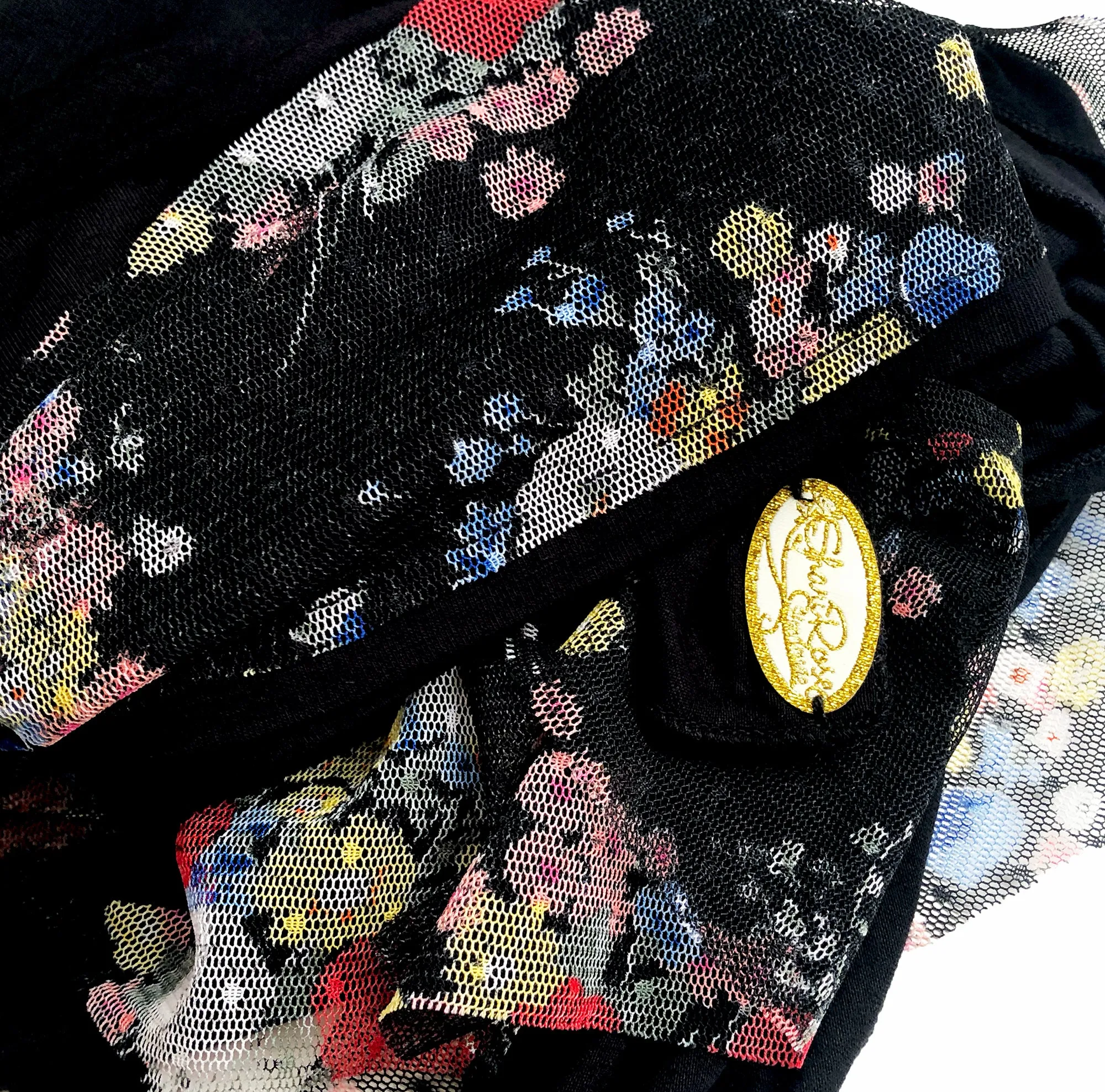 Black headscarf floral lace wrap