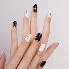 Black, White & Silver Heart Theme Semi-Cured Gel Nail Strips | Heartbeat Chic - 2631