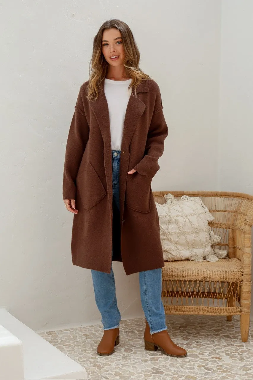 Button Up Coatigan - Chocolate