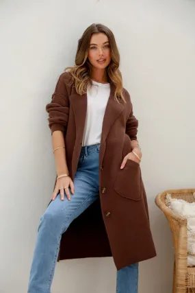 Button Up Coatigan - Chocolate
