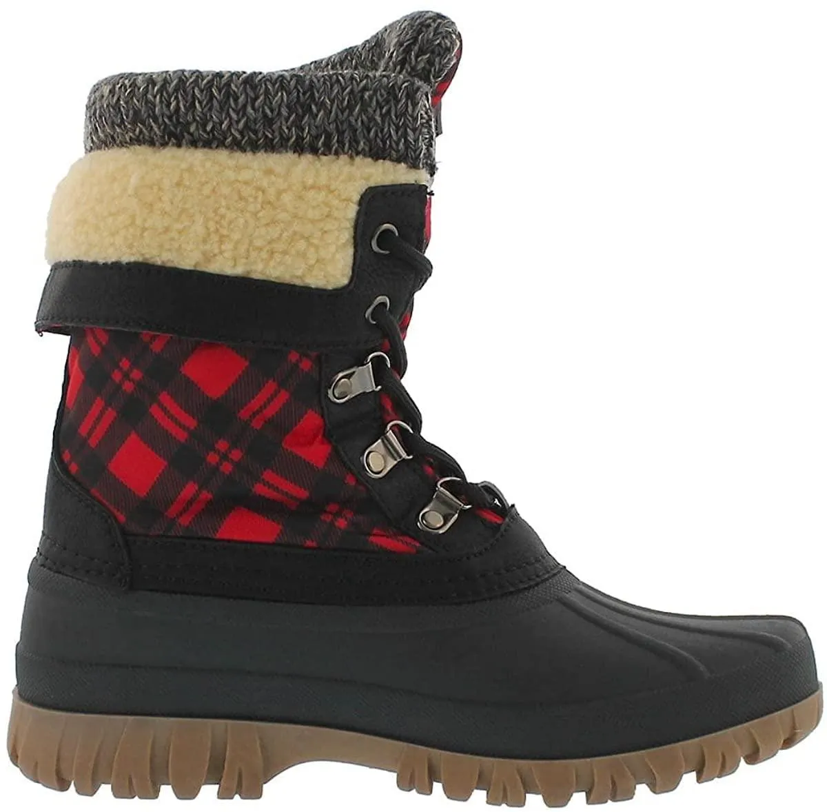 Cougar Women's Creek Red Check Plaid Size 9 Premium Faux Fur Winter Boot