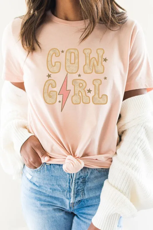 Cowgirl Star Lightning Bolt Western Graphic Tee
