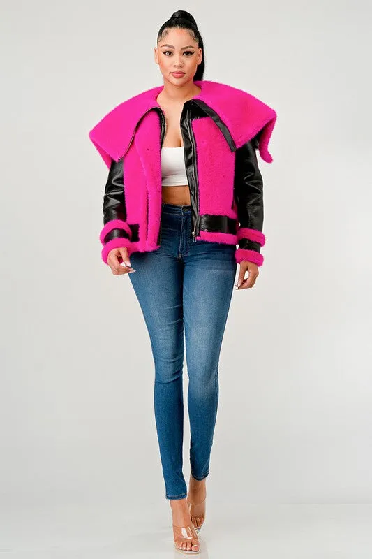 EM statement pink Faux Fur Aviator Jacket