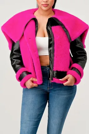 EM statement pink Faux Fur Aviator Jacket