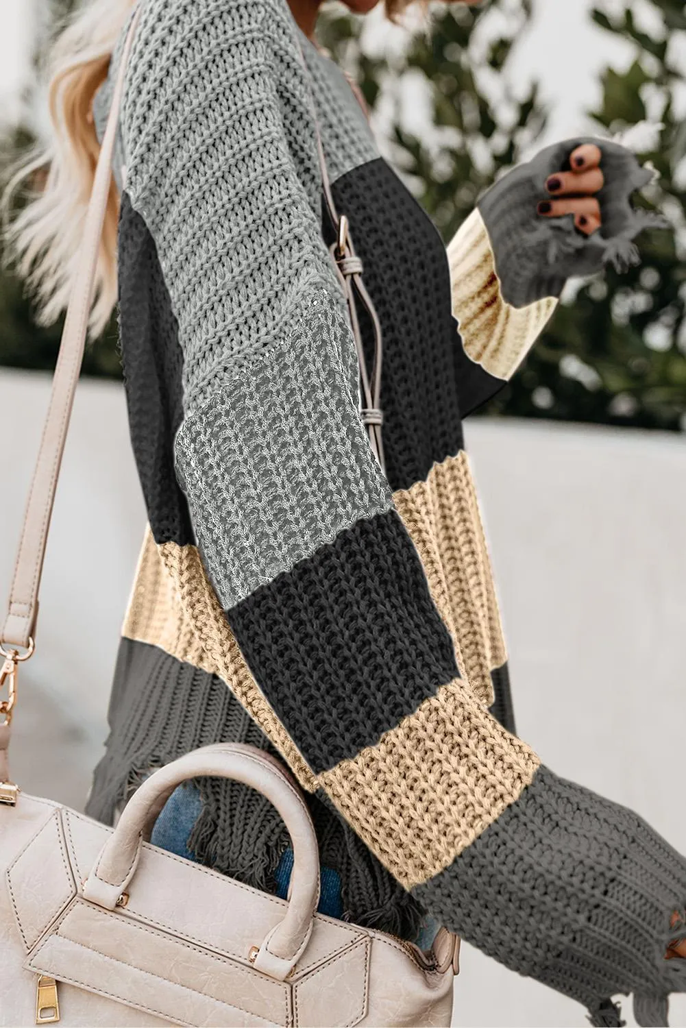 Fashion Gray Colorblock Distressed Sweater