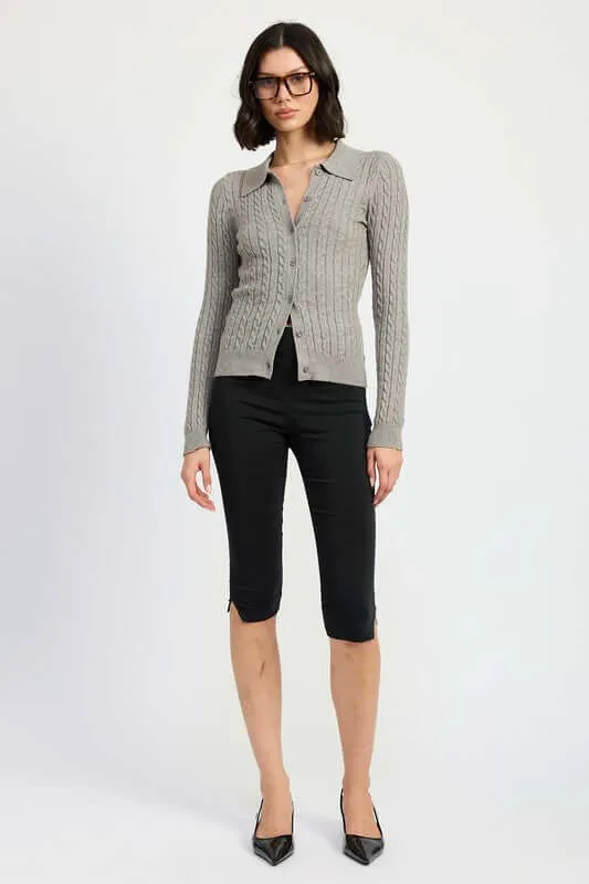 Grey Cable Knit Cardigan Top
