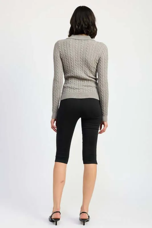 Grey Cable Knit Cardigan Top