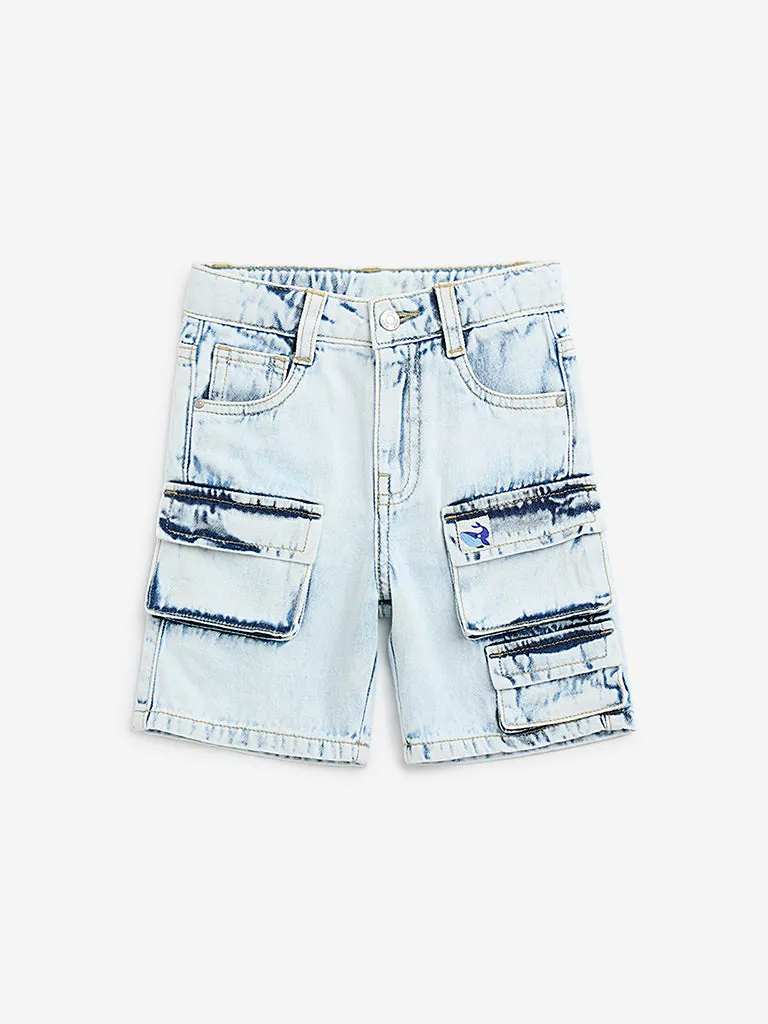HOP Kids Light Blue Mid-Rise Denim Shorts