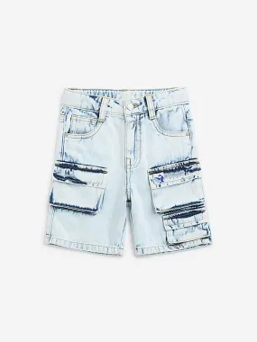 HOP Kids Light Blue Mid-Rise Denim Shorts