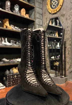 Jeffery Campbell Tall Black Corset Lace-Up Stilletto Boots