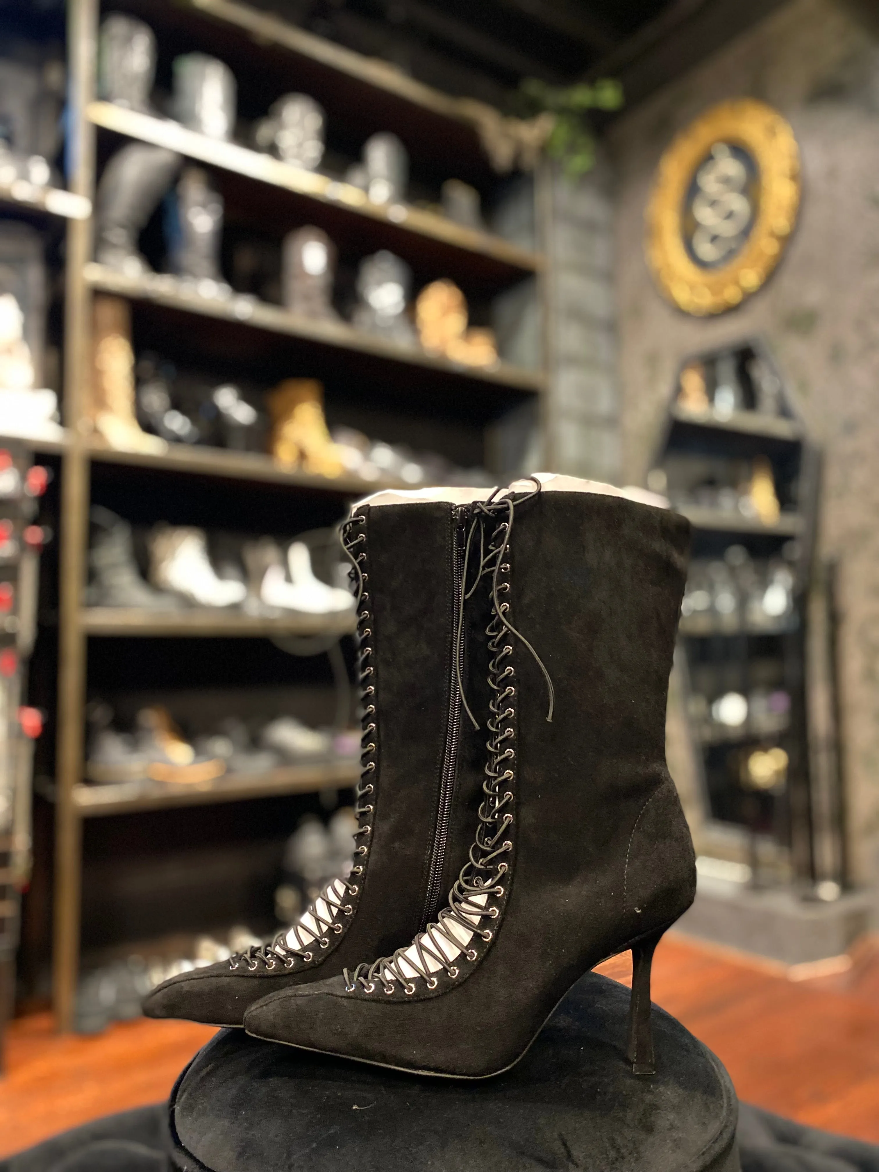 Jeffery Campbell Tall Black Corset Lace-Up Stilletto Boots