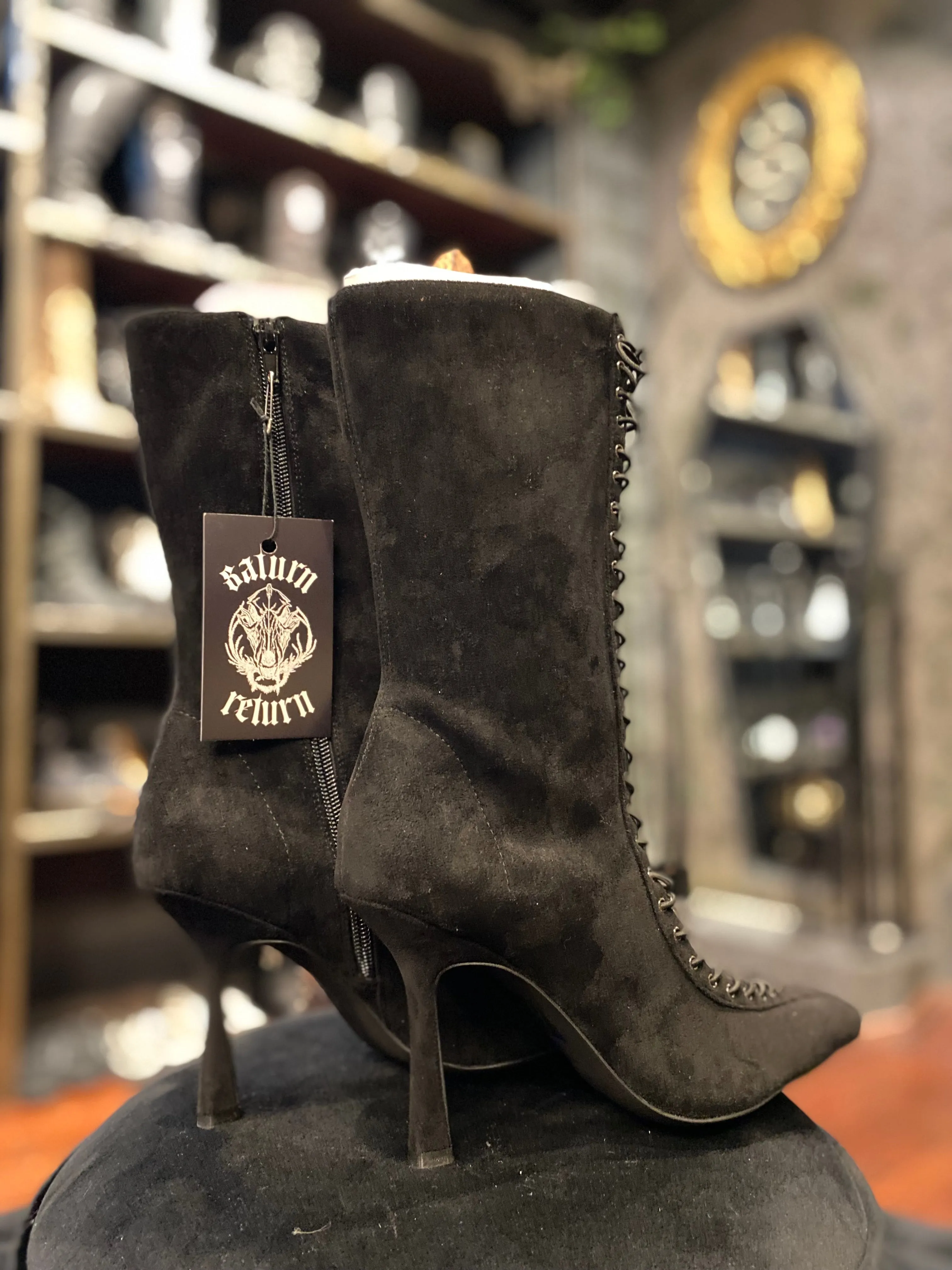 Jeffery Campbell Tall Black Corset Lace-Up Stilletto Boots