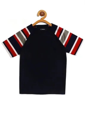 Kids Black Colourblocked Round Neck Cotton T-shirt