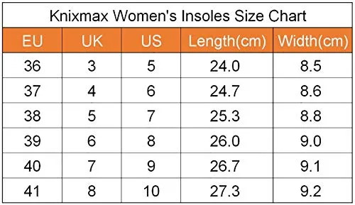 Knixmax Women's Memory Foam Insoles, Grey, for Athletic Shoes & Sneakers