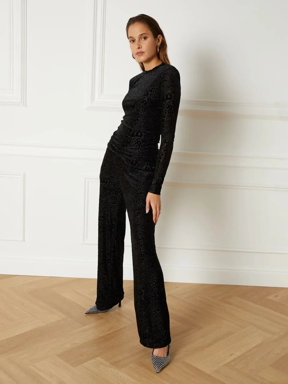 Ladies Woven Pants Leopard Velvet - Zwart