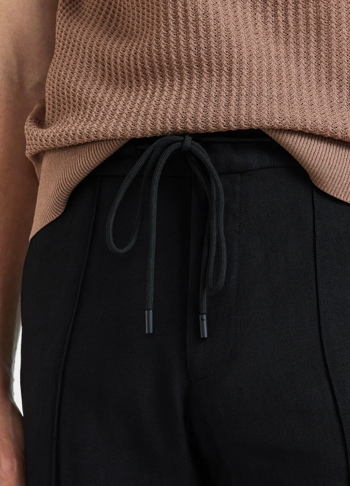 Linen Blend Drawstring Pants Black
