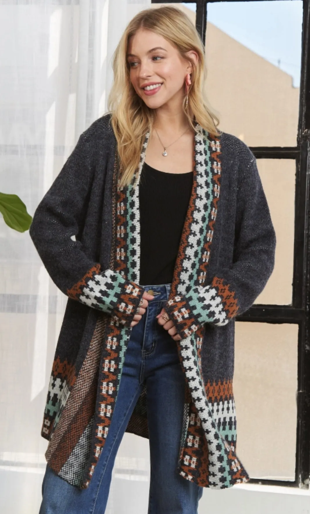 Long Navy Multi Cardi