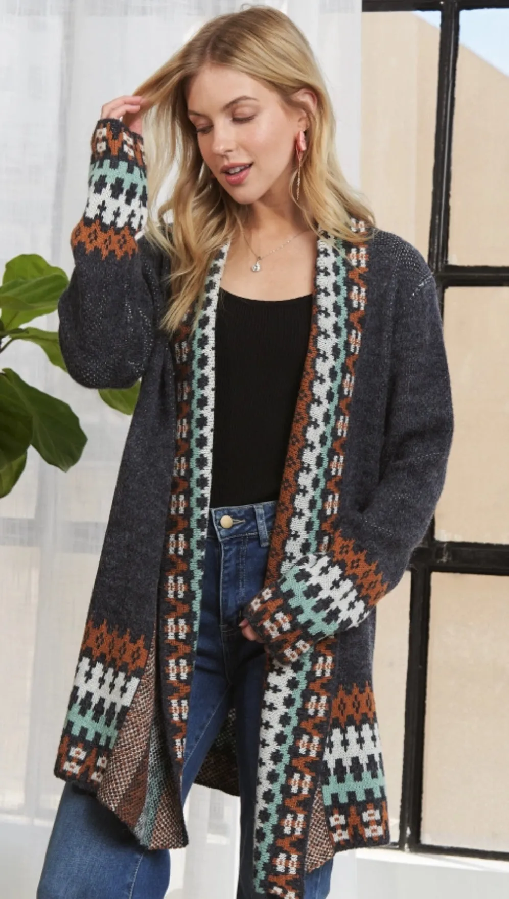Long Navy Multi Cardi