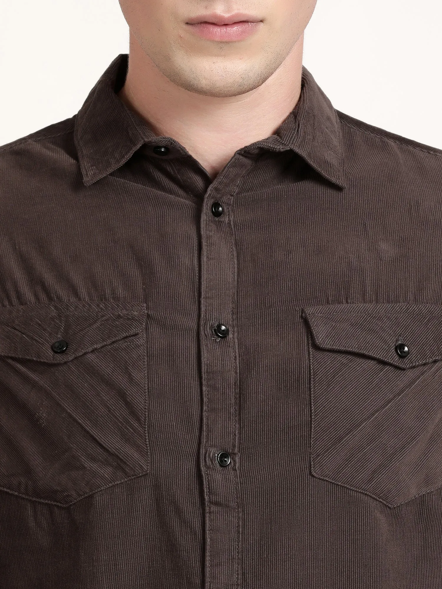 Men Brown Solid Formal Shirt (GBRJ6021)