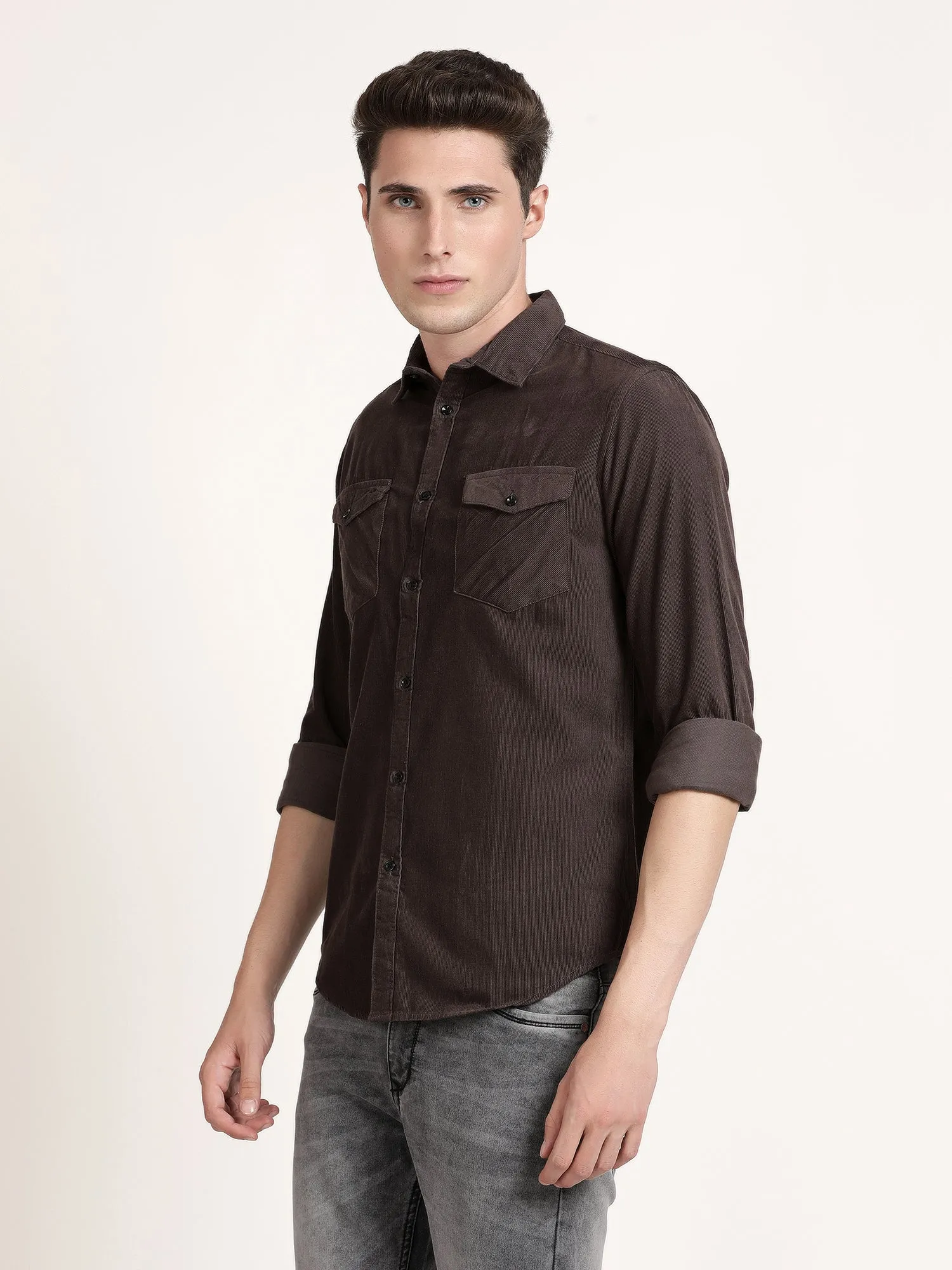 Men Brown Solid Formal Shirt (GBRJ6021)