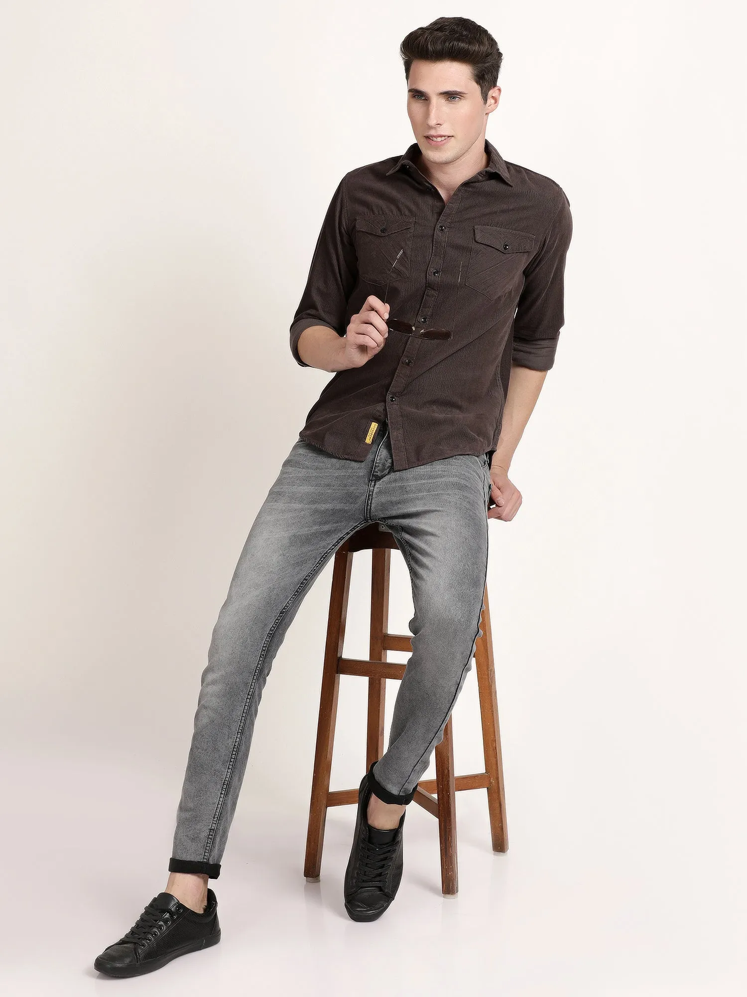 Men Brown Solid Formal Shirt (GBRJ6021)