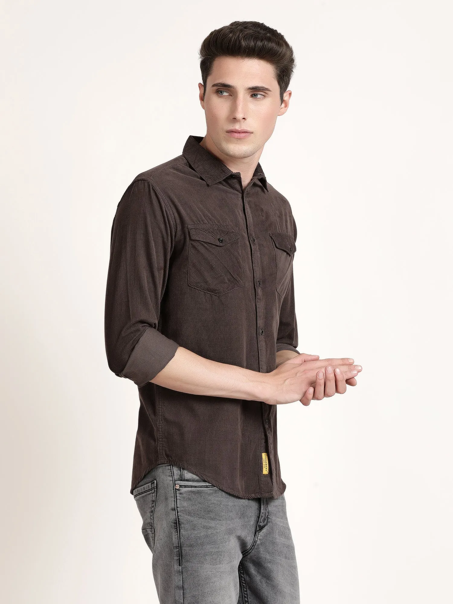 Men Brown Solid Formal Shirt (GBRJ6021)
