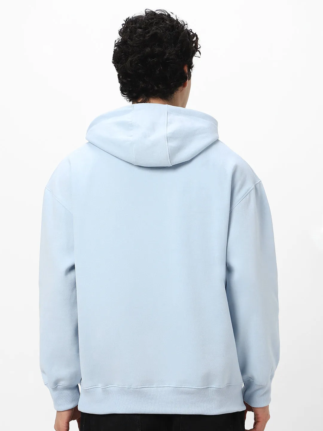 Men's Ballad Blue Cotton Solid Oversized Hooded Neck Sweatshirt