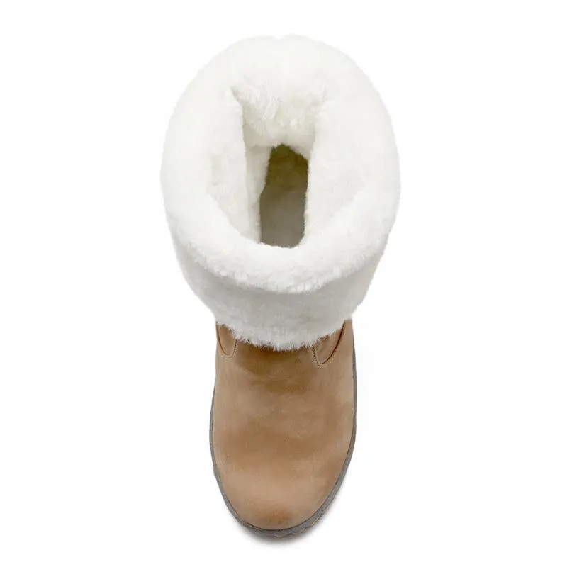 Mid Calf Boots Buckle Fur Lining Flat Snow Boots For Women