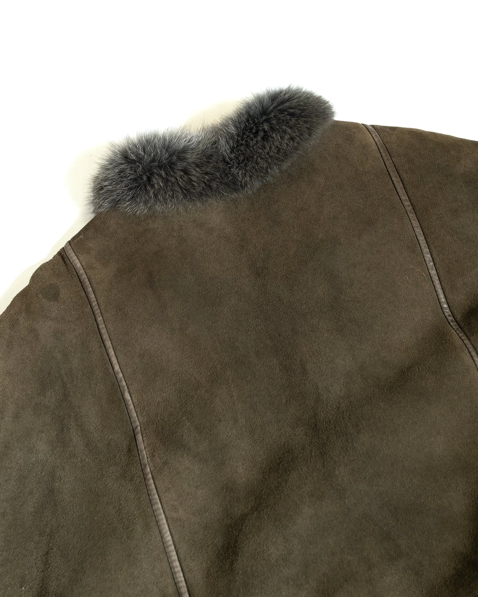 Nina  Ricci Olive Shearling Coat with Fur Collar and Cuffs