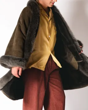 Nina  Ricci Olive Shearling Coat with Fur Collar and Cuffs