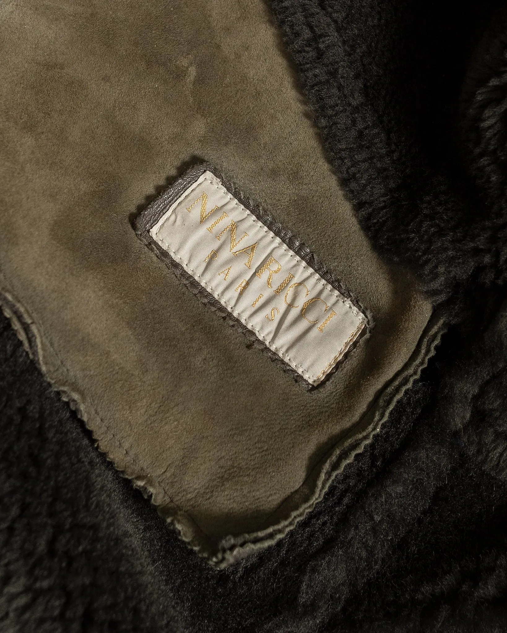 Nina  Ricci Olive Shearling Coat with Fur Collar and Cuffs