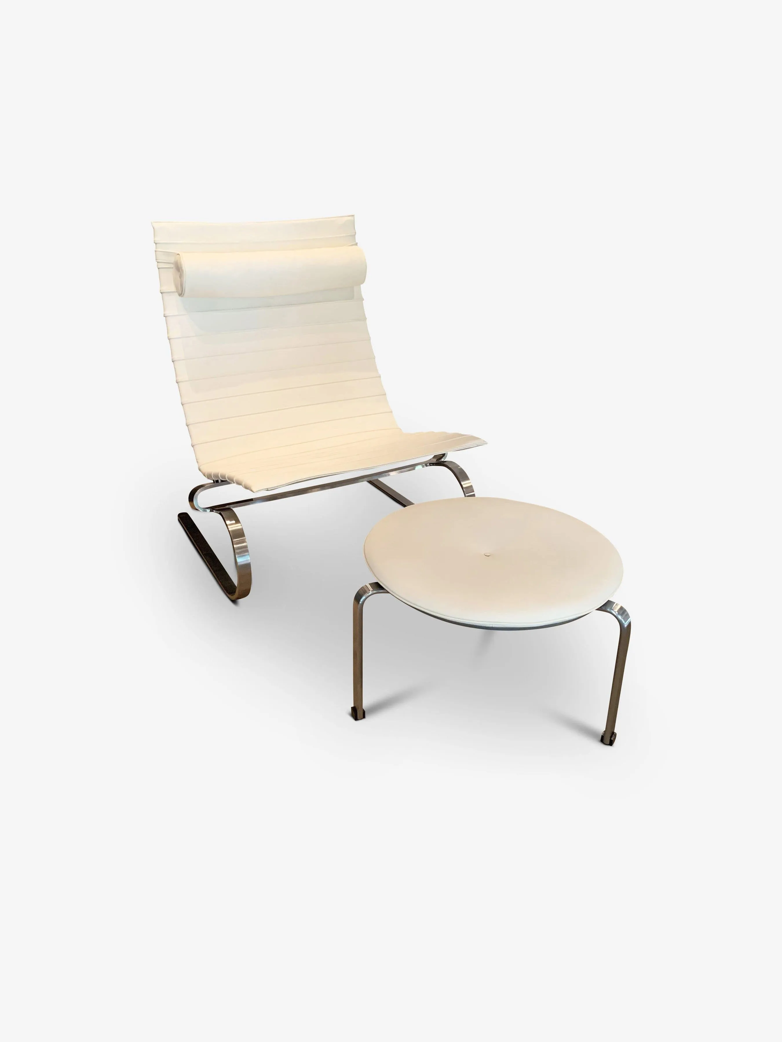 PK33 Stool in Optical White Leather by Poul Kjaerholm for Fritz Hansen