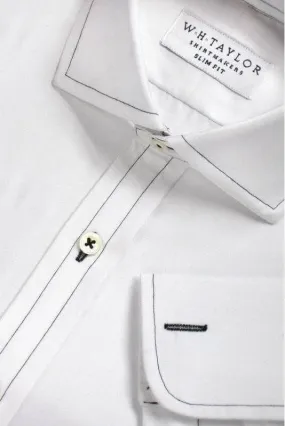Plain White Poplin with Black Stitching detail Men's Bespoke Shirt