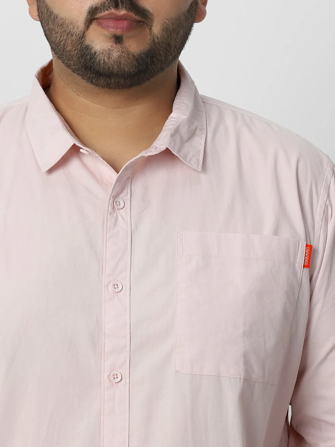 Plus Men's Baby Pink Cotton Full Sleeve Regular Fit Casual Solid Shirt
