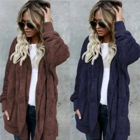 Plush Warm Jacket For Women Faux Fur Hooded Oversized Coat