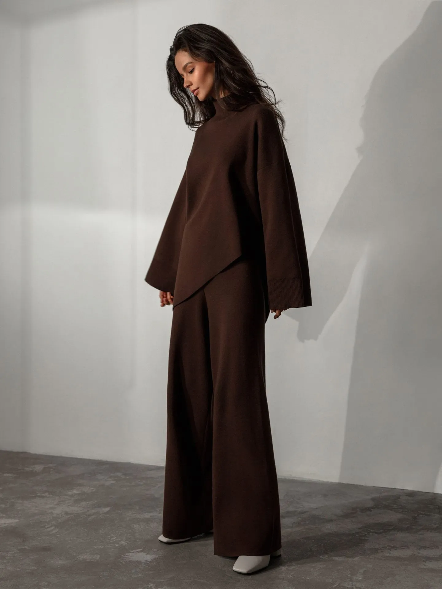 Refined Relaxation Asymmetrical Knitted Top & Bottoms Set