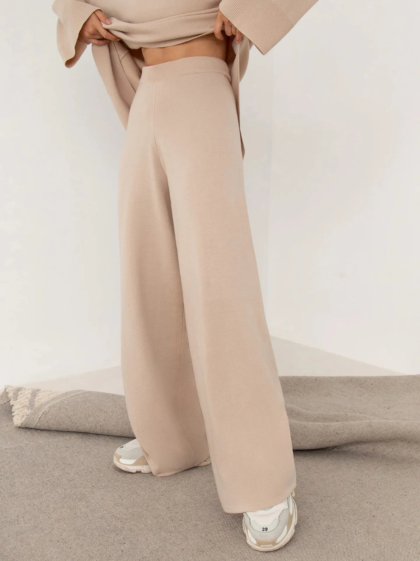 Refined Relaxation Asymmetrical Knitted Top & Bottoms Set
