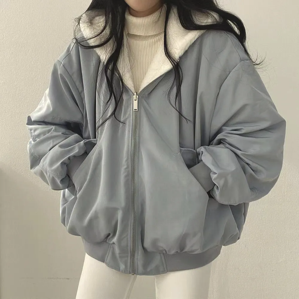 Reversible Oversize Fleece Hooded Jacket